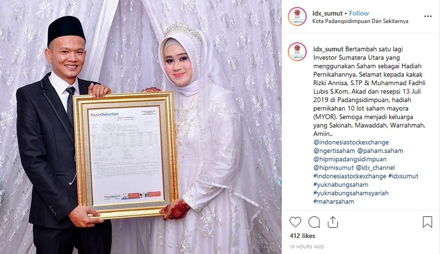 Saham Mayora Jadi Mahar Pernikahan Pasangan Milenial di Sumut. (Foto: Ist)