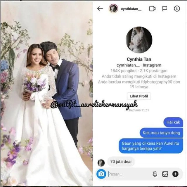 Gaun prewedding Aurel senilai Rp70 juta. (Foto: Instagram @outfit_aureliehermansyah)