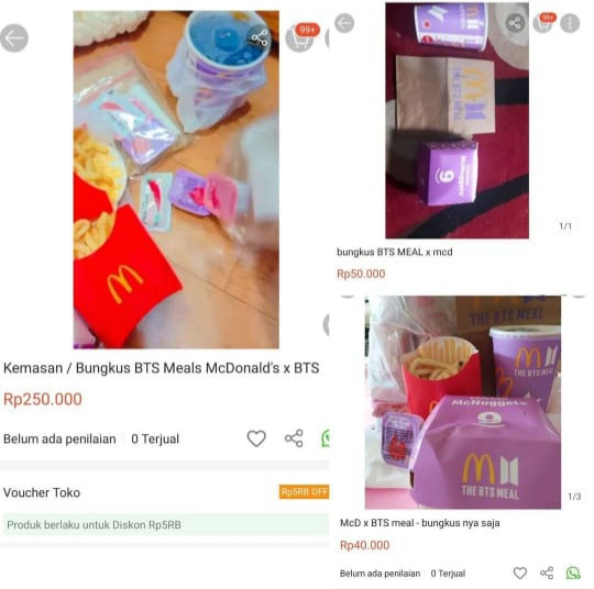 Kemasan BTS Meal dijual ratusan ribu rupiah di toko online. (Foto: Lambe Turah)