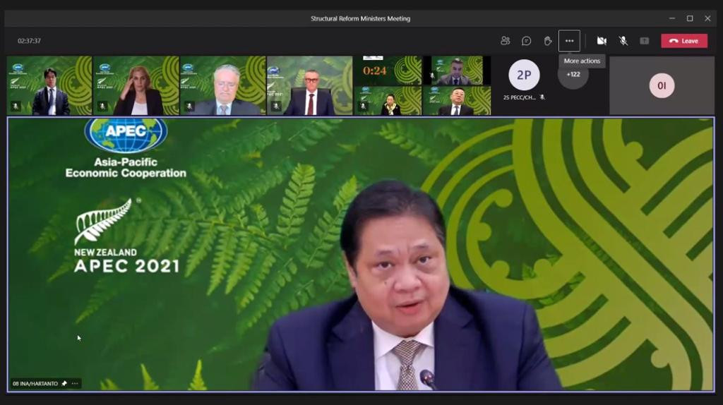 Airlangga: Reformasi Struktural Kunci Pemulihan Ekonomi Indonesia dan Asia Pasifik. (Foto: MNC Media)