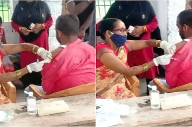 Duh! Lupa Isi Vaksin Covid-19, Perawat Ini Suntikkan Jarum Suntik Kosong (FOTO:MNC Media)