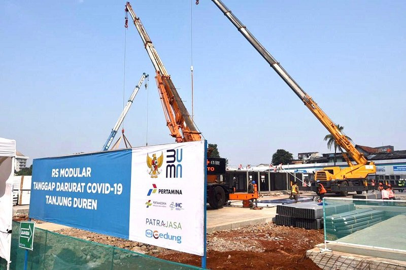 Pertamina Dirikan RS Modular Darurat Covid-19 di Tanjung Duren. (Foto: MNC Media)