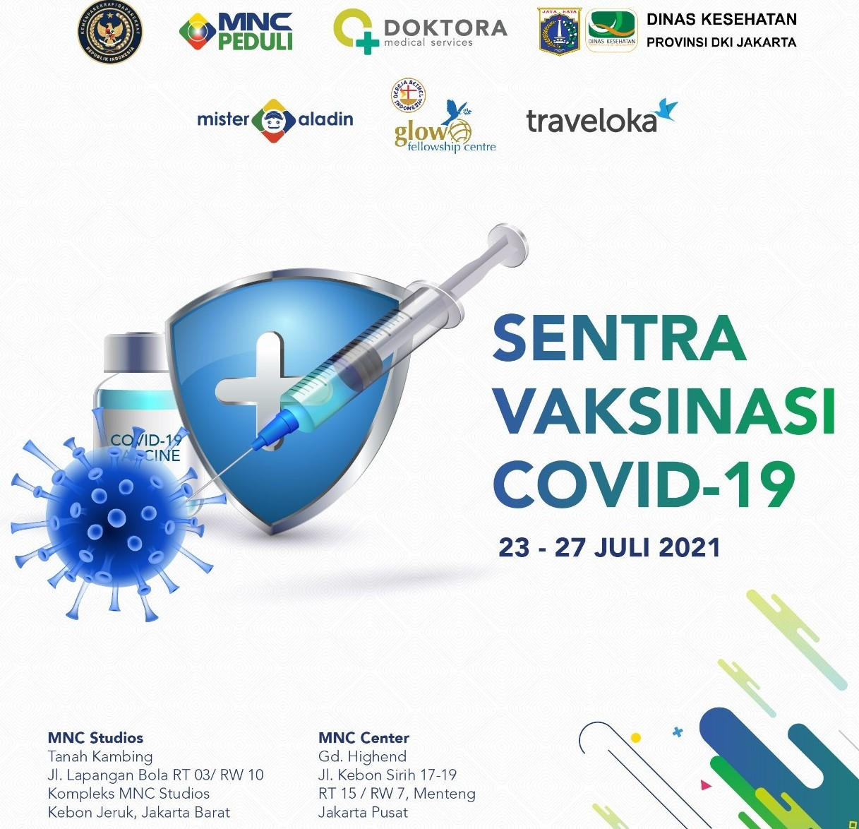 Vaksinasi gratis dibuka bagi masyarakat umum pada 23-27 Juli 2021. (Foto: MNC Media)
