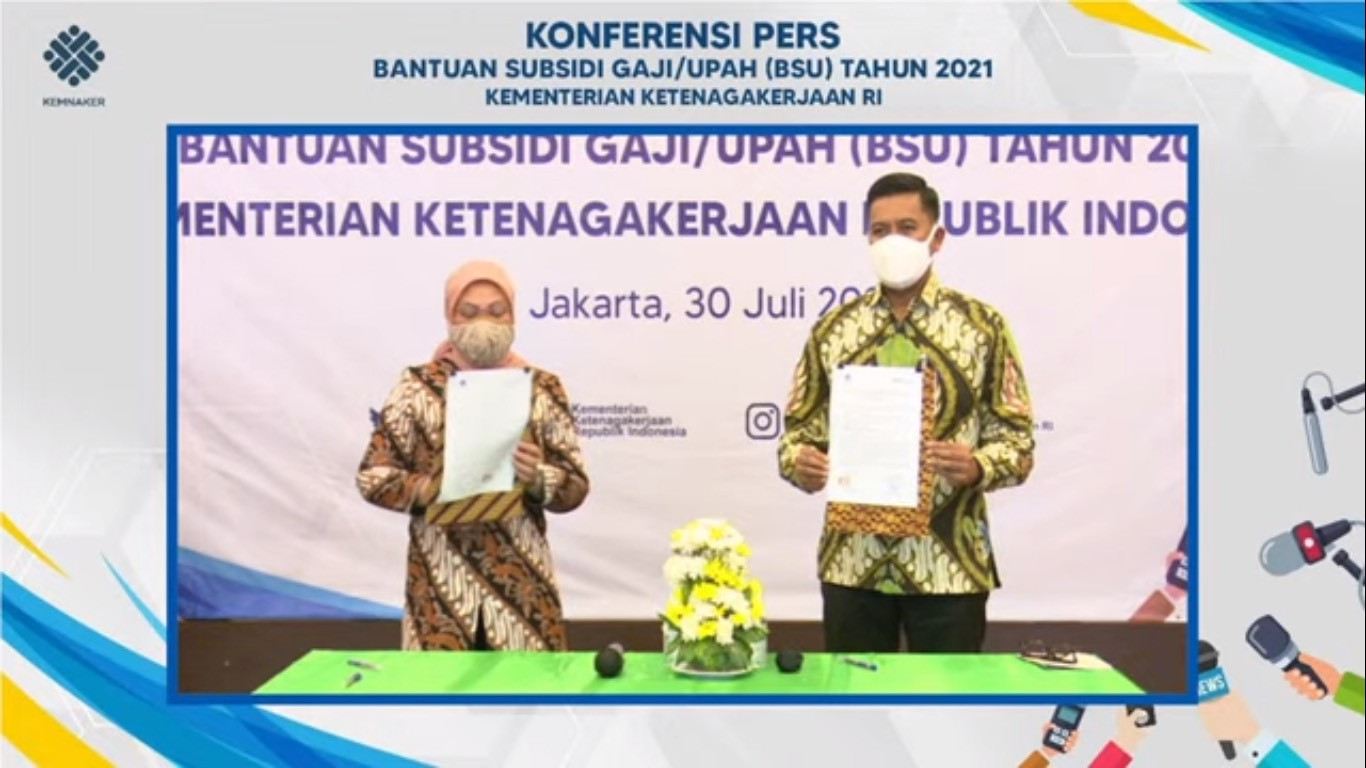 BPJS Ketenagakerjaan Serahkan Data Calon Penerima Subsidi Upah Rp1 Juta ke Menaker (FOTO: MNC Media)
