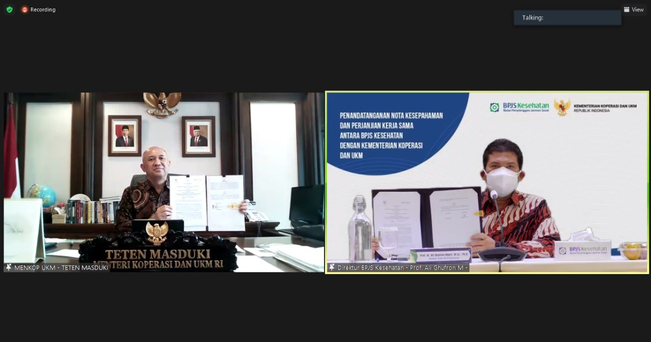 Kementerian Koperasi dan UKM menandatangani nota kesepahaman dengan Badan Penyelenggara Jaminan Sosial Kesehatan.  (Foto: MNC Media)