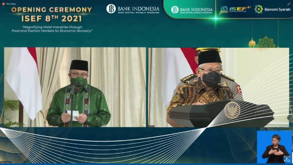 Bersaing dengan Brazil hingga China, Wapres: RI Harus Berebut Pasar Industri Halal(Dok: tangkapan layar seremoni pembukaan ISEF 2021)