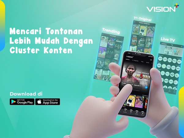 Vision+ mendesain interface-nya dengan membuat cluster konten untuk mempermudah pengguna mencari konten yang ingin ditonton. (Foto: MNC Media)