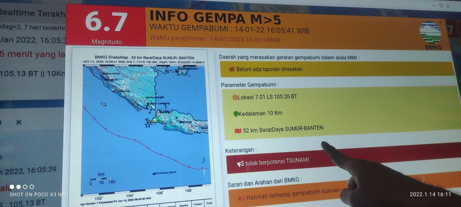 Gempa 6,7 SR Guncang Banten dan Sekitarnya, BMKG: Hati-hati Gempa Susulan (FOTO:Dok Ist)