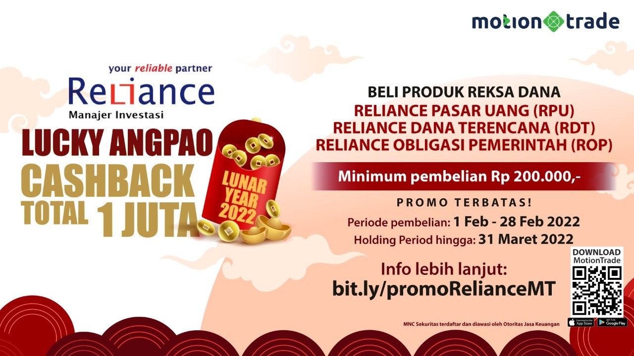 MNC Sekuritas menggandeng Reliance Manajer Investasi menggelar promo Imlek bertajuk Lucky Angpau Lunar Year 2022 dengan cashback senilai Rp1 juta. (Foto:  MNC)