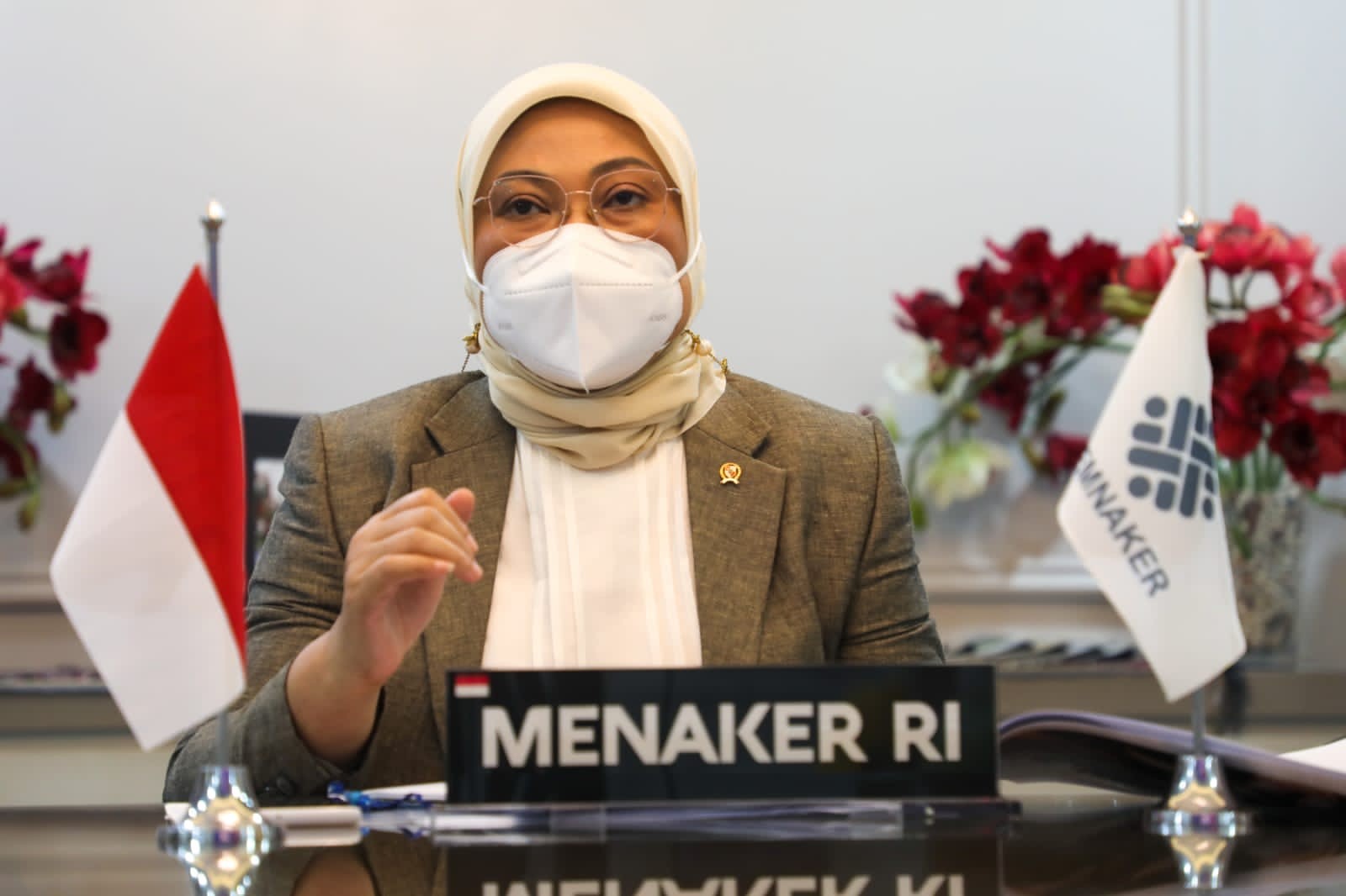 Menteri Ketenagakerjaan, Ida Fauziyah, menerima audiensi Pengurus Pusat Konfederasi Kongres Aliansi Serikat Buruh Indonesia (KASBI).  (fFoto: MNC Media)