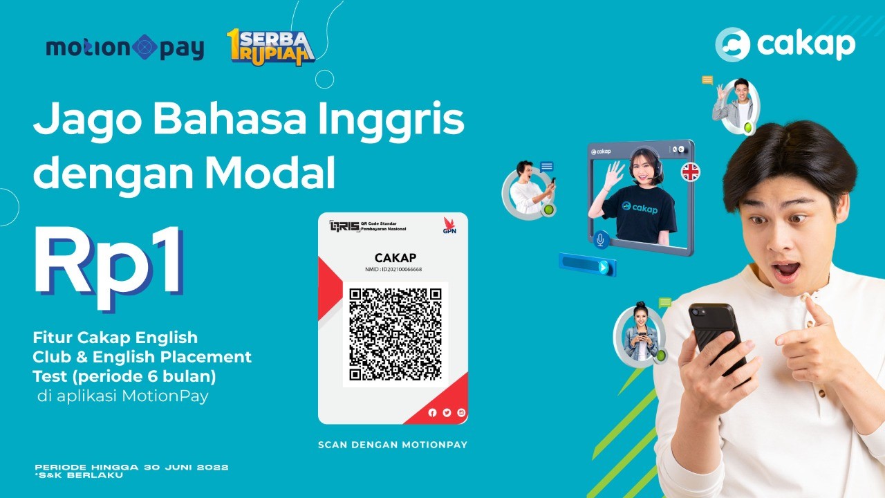 Harga Spesial di Aplikasi Cakap dari MotionPay, Modal Rp1 Bisa Jago Bahasa Inggris. (Foto: Dok MotionPay)