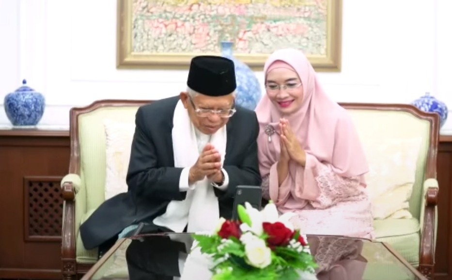 Terpisah Jarak, Jokowi dan Ma'ruf Amin Gelar Halal Bihalal Virtual. (Foto: MNC Media)