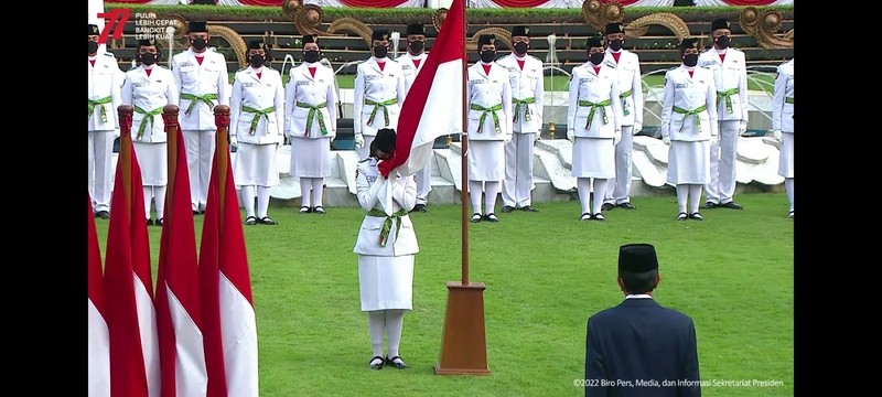 Jokowi Kukuhkan Paskibraka Nasional 2022 di Istana Merdeka (Dok.tangkapan layar Youtube biro pers Kepresidenan)