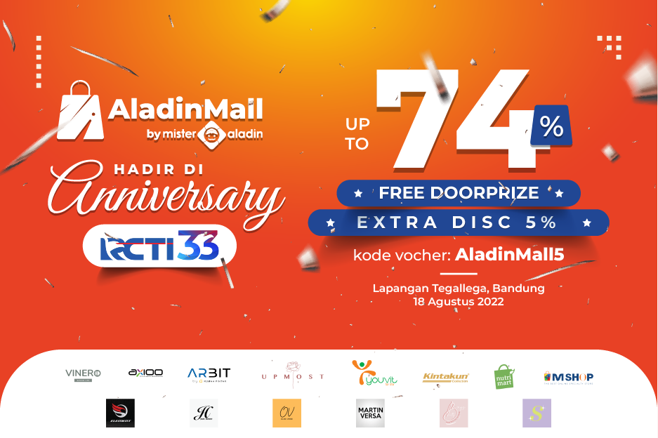 Meriahkan HUT RCTI ke-33, AladinMall Siapkan Doorprize, Diskon hingga 74%, plus Potongan Harga 5%. (Foto: MNC Media)