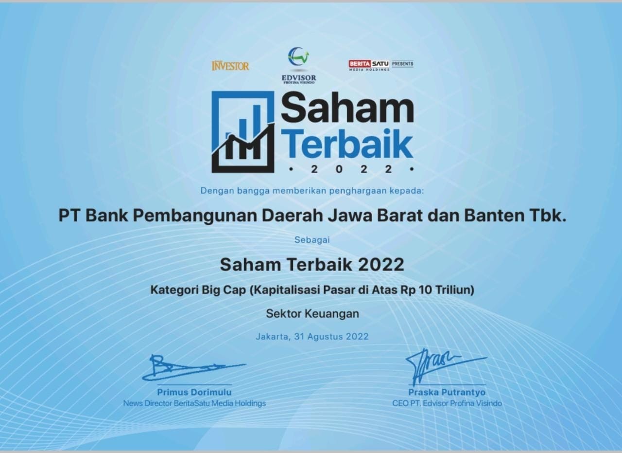 Catat Kinerja Cemerlang, Bank Bjb Raih Penghargaan Saham Terbaik 2022