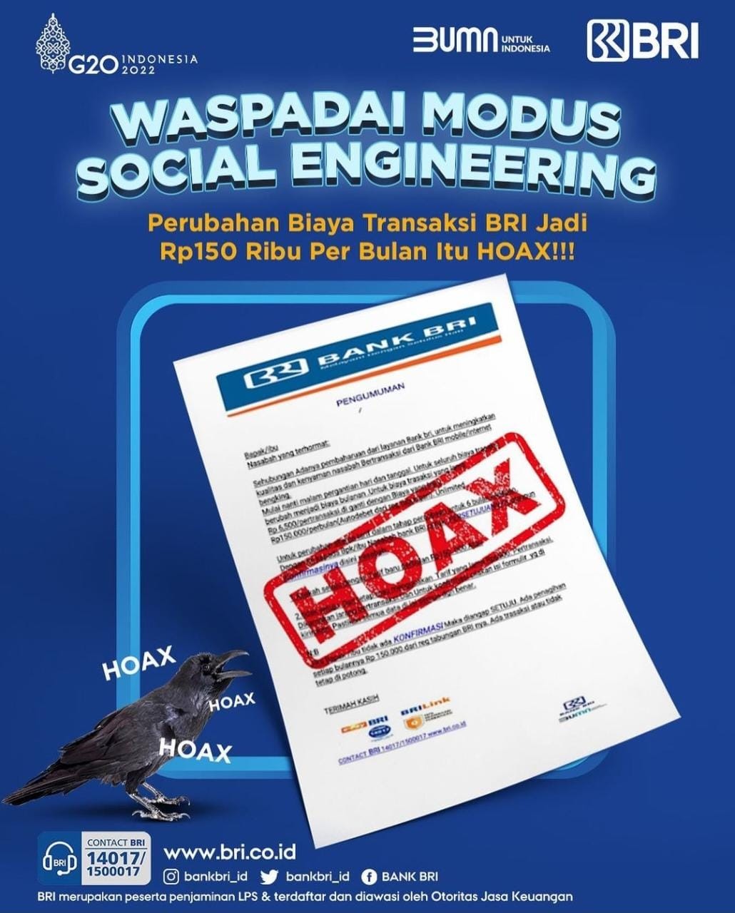 Marak Kejahatan Perbankan, BRI Imbau Nasabah Tak Berikan Data Pribadi (FOTO:Dok Ist)