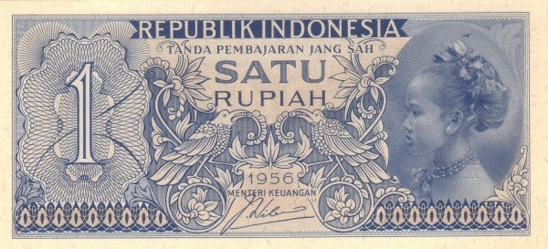 Uang Kertas Rp1 Gadis Jawa Cetakan 1956, Ada yang Menjual Seharga Jutaan Rupiah. (Foto: Wikipedia)