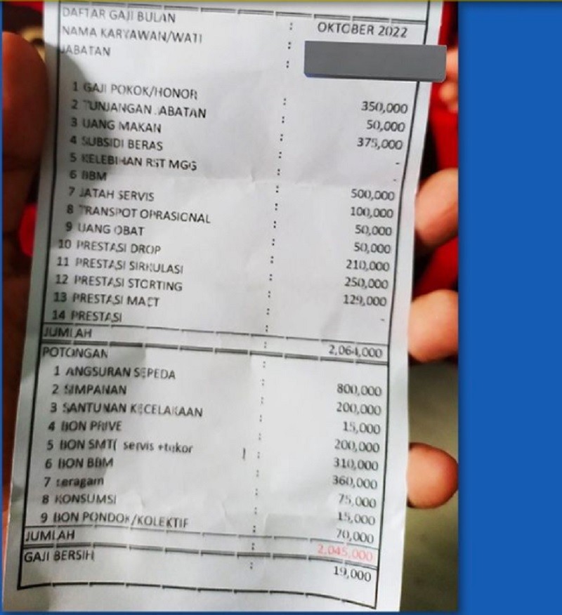 Viral Gaji Rp2 Juta Sisa Rp19 Ribu Gara-Gara Banyak Kasbon. (Foto: IG Ngomonginuang).