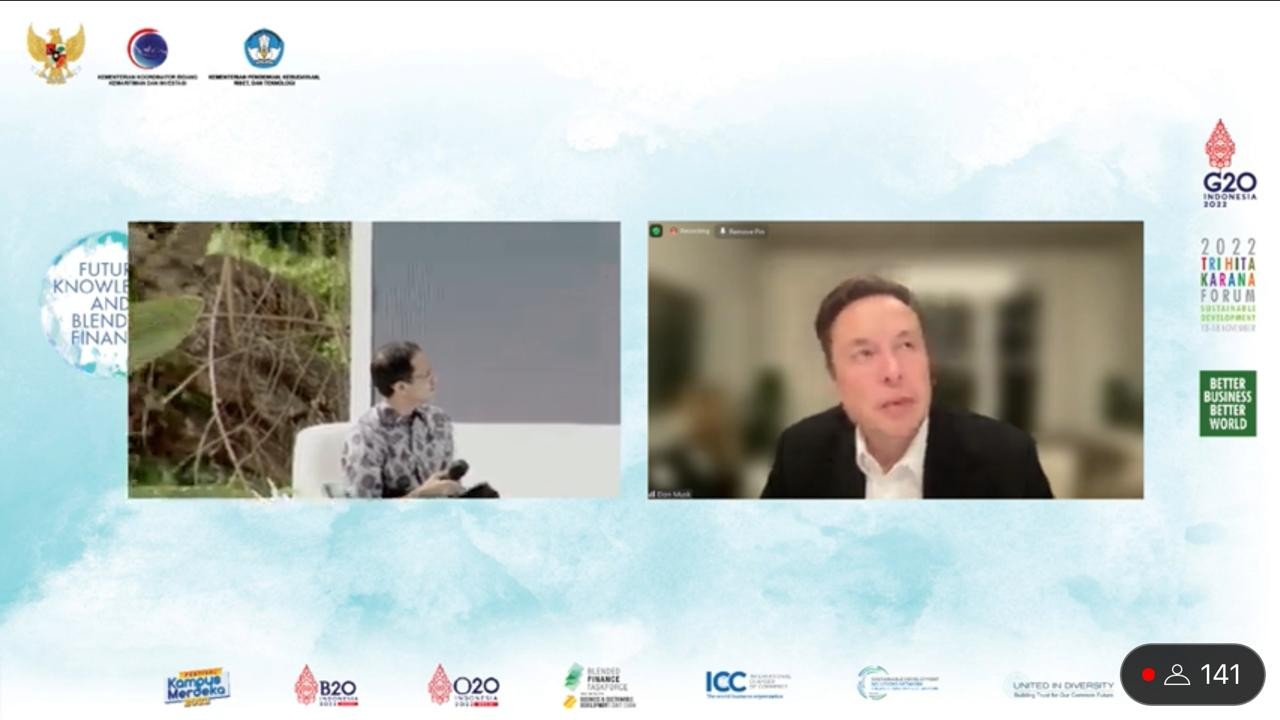 Berdialog dengan Elon Musk, Nadiem Makarim : Saya Fans Berat Anda!  (foto : B20 Kadin/Youtube)