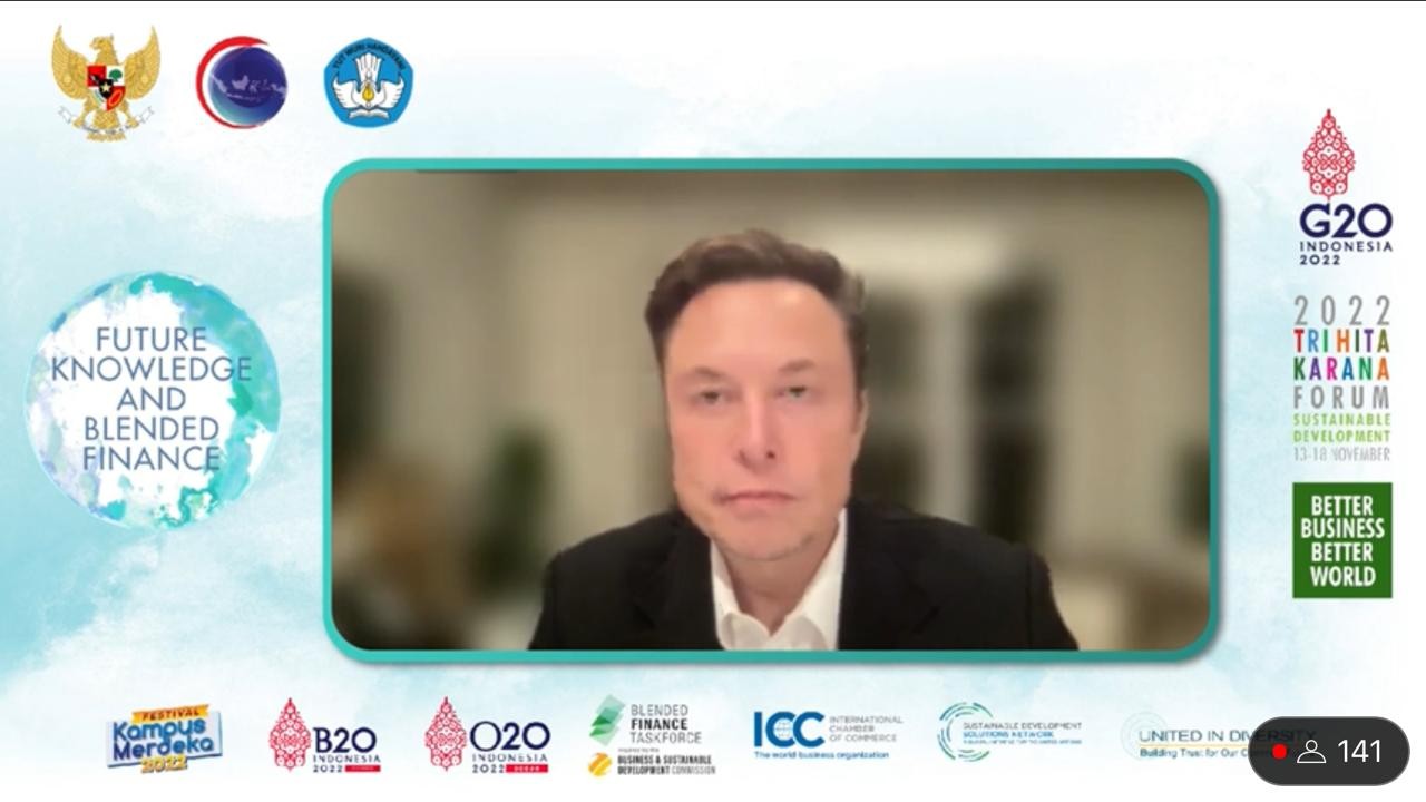 Berdialog dengan Elon Musk di Bali, Nadiem Makariem Minta Pencerahan Soal Pendidikan Ideal . (Foto : B20 Kadin/Youtube)