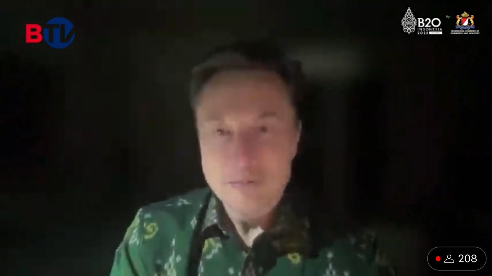 Muncul di B20 Secara Virtual, Rumah Elon Musk Malah Mati Lampu. (Foto : Berita Satu B20/Youtube)