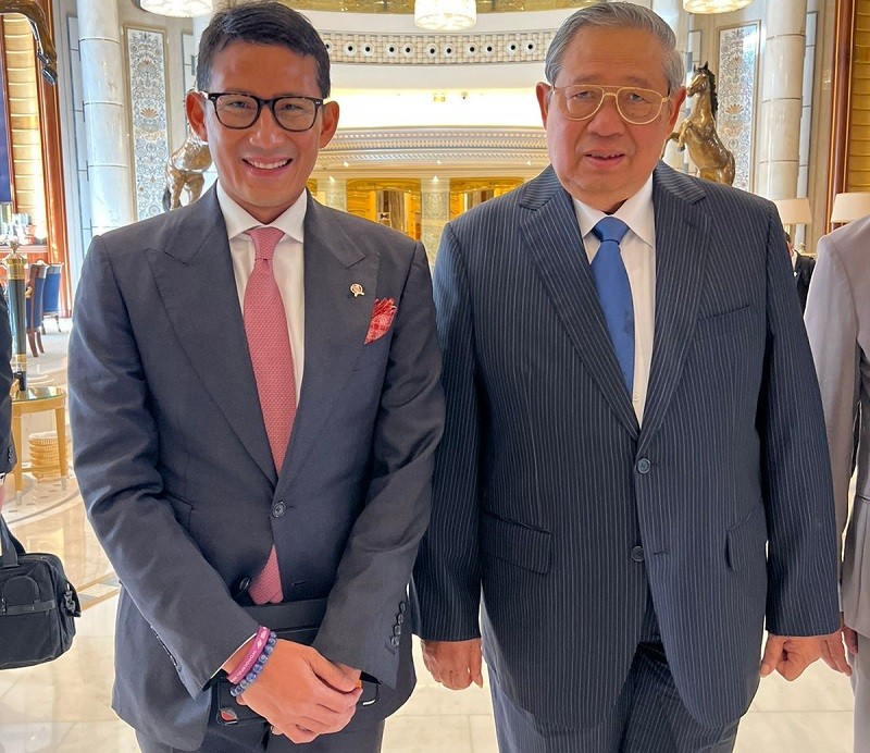 Hadiri WTTC di Arab Saudi, Sandiaga Uno Tak Sengaja Bertemu SBY. (Foto: Istimewa).