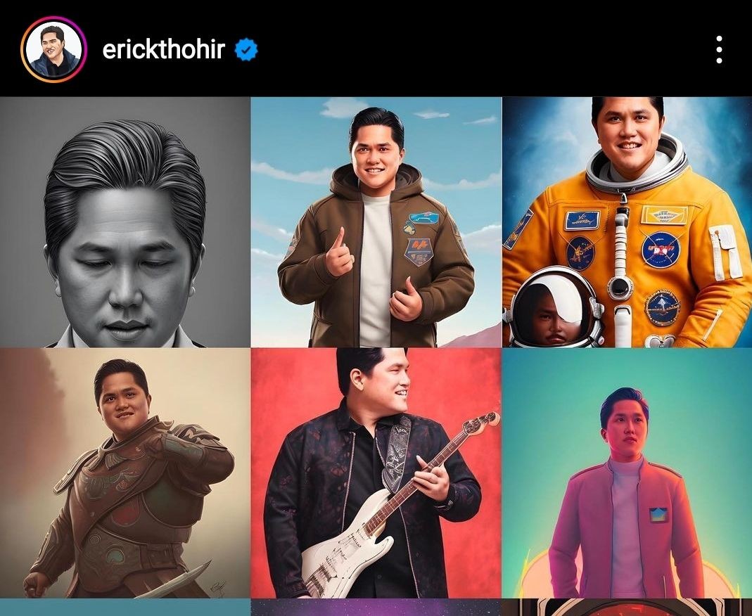 Ini Cara Buat Avatar AI yang Tren di Instagram, Tarif Mulai Rp60 Ribuan (Dok. screenshot IG Erick Thohir)