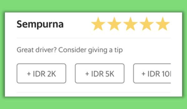 Cara Memberi Tip di Gojek dengan GoPay, Ada Pilihan Nominal. (Foto: Cara Memberi Tip di Gojek dengan GoPay)