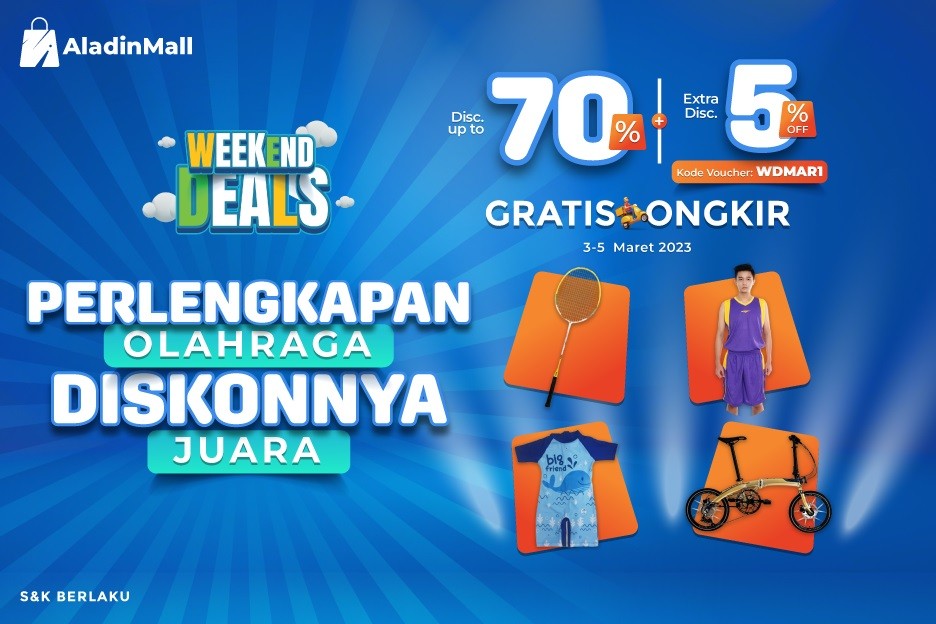 Akhir Pekan Tetap Bugar, Perlengkapan Olahraga di AladinMall Diskon 70 Persen + Ekstra 5 Persen. (Foto: MNC Media)