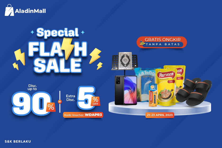 Serbu Flash Sale Lebaran, Diskon s.d 90 Persen Plus Gratis Ongkir di AladinMall. (Foto: MNC Media)