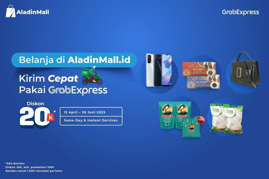 Belanja di AladinMall Cepat Sampai dengan Grab Express Plus Diskon Rp20.000. (Foto: MNC Media)