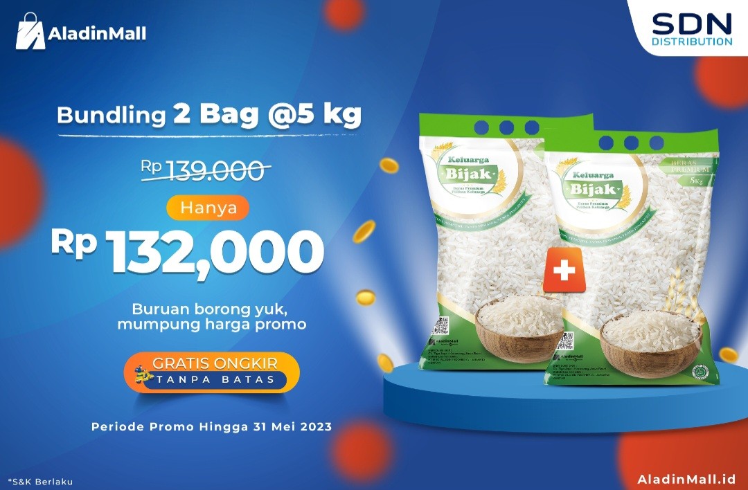 Borong Beras Keluarga Bijak di AladinMall, Dua Kantong Cuma Rp100 Ribuan (FOTO:MNC Media)