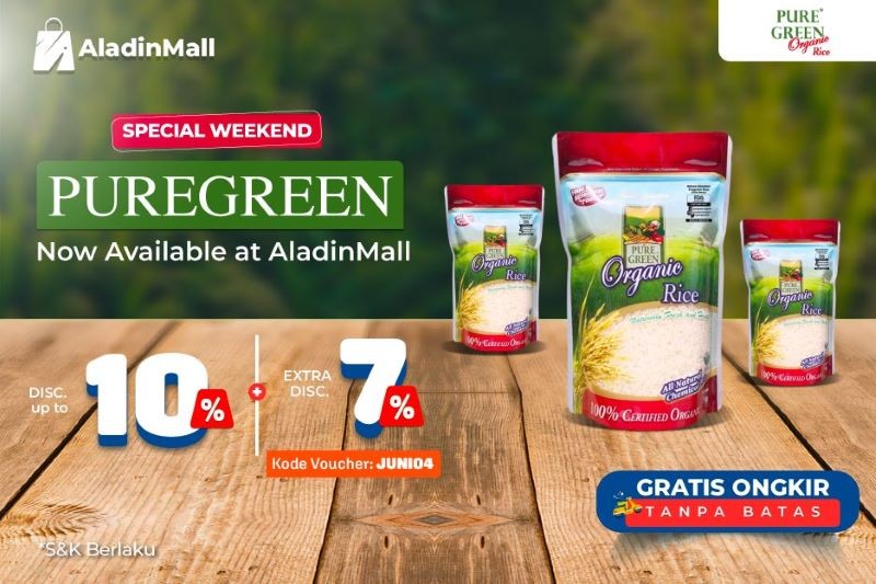 Beras Organik Puregreen Hadir di AladinMall, Dapatkan Diskon Spesial dan Gratis Ongkir. Foto: MNC Media.