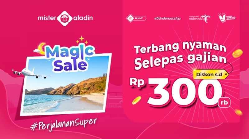 Mister Aladin Bagi Promo Tiket Pesawat di Idul Adha, Diskonnya hingga Rp300 Ribu. Foto: MNC Media.