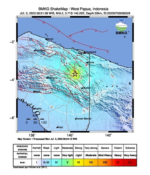 BMKG Sebut Sesar Aktif Sebabkan Gempa M6,0 di Keerom Papua. (Foto: BMKG)