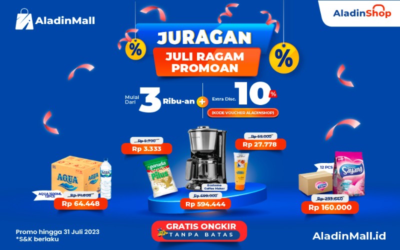 AladinMall Bagi-bagi promo JURAGAN, belanja mulai Rp3 ribuan hingga gratis ongkir. Foto: MNC Media