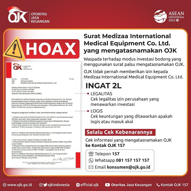 Awas Investasi Bodong, OJK Tak Pernah Beri Izin ke Medizaa International (Foto Dok OJK)