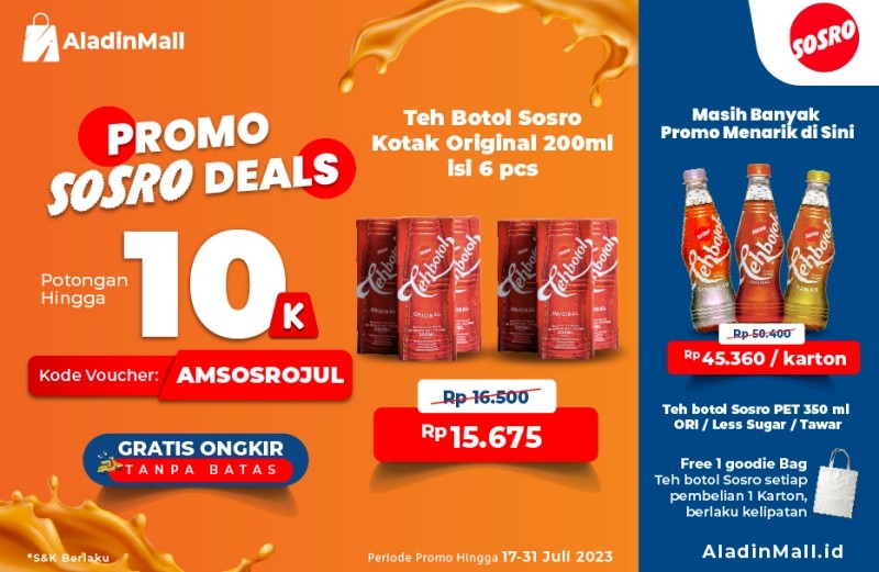 Nikmati kesegaran Teh Botol Sosro, teh pelepas dahaga dengan harga hemat hanya di AladinMall.