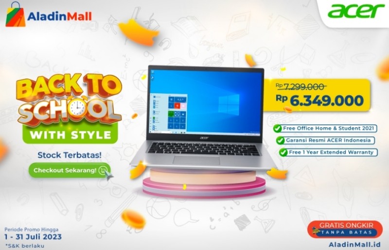 Promo Back to School, Laptop Acer Diskon Heboh s.d Rp5 Jutaan di AladinMall Plus Gratis Ongkir. (Foto: MNC Group)