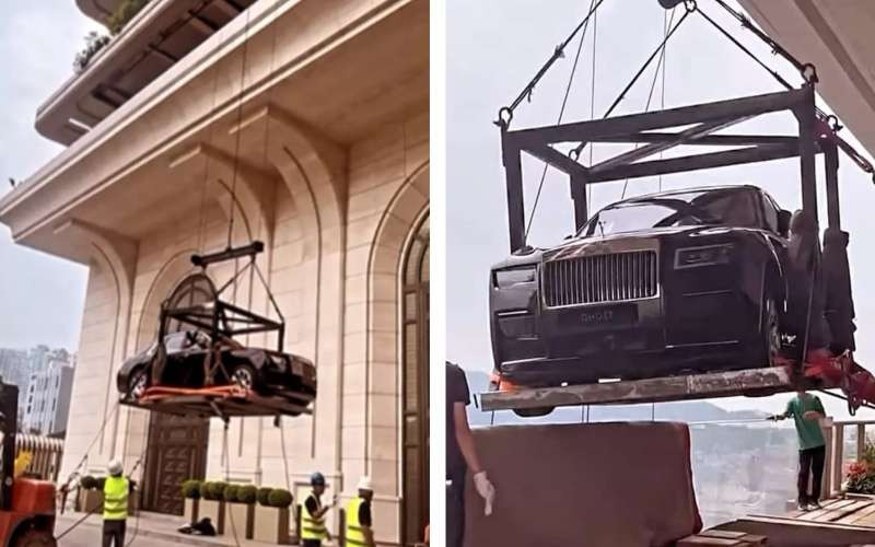 Crazy rich China angkut Rolls-Royce ke penthouse di lantai 44. Foto: Instagram @kurdistan.millionaire.cars