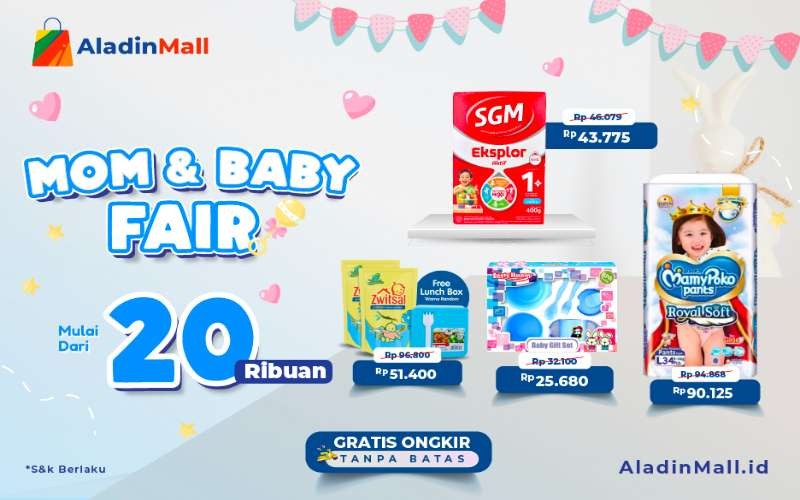 Belanja Hemat Perlengkapan Ibu-anak di AladinMall Mulai Rp20 Ribuan, Bonus Gratis Ongkir. Foto: MPI