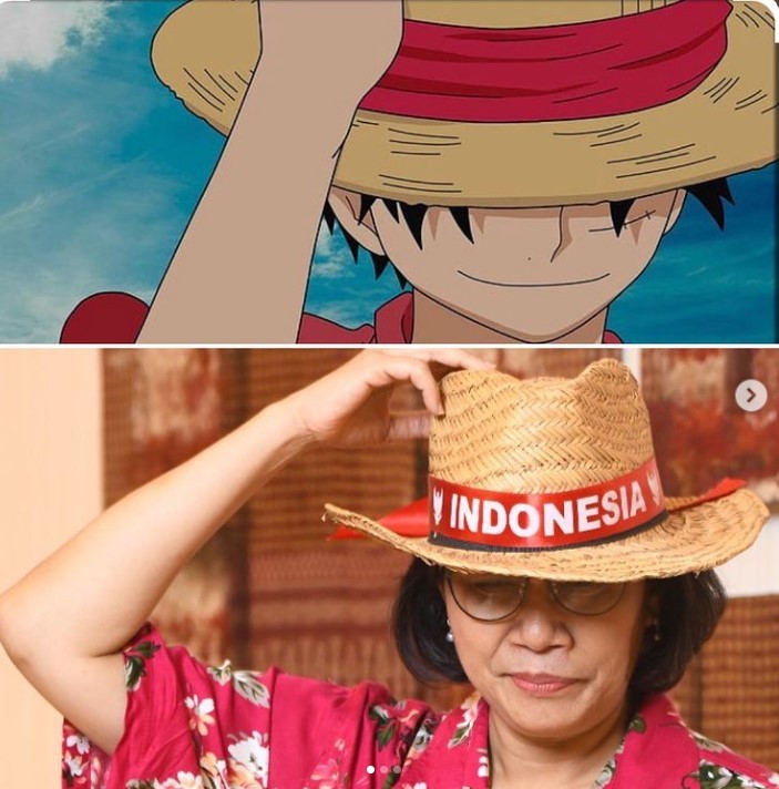 Fans Berat Sama One Piece, Sri Mulyani Cosplay Jadi Luffy. (Foto: Akun Instragram Sri Mulyani)