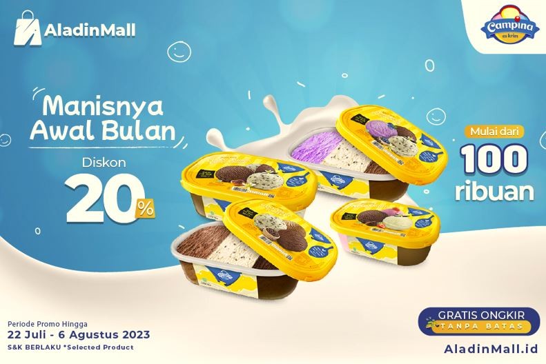 Manisnya Awal Bulan di AladinMall, Ada Diskon Ice Cream Campina Plus Gratis Ongkir (Foto: MNC Media)
