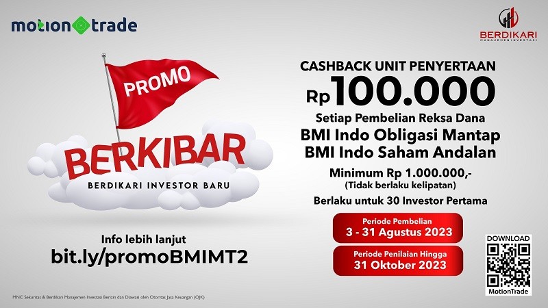 Beli Reksa Dana di MotionTrade, Berhadiah Cashback Rp100 Ribu dari Berdikari Manajemen Investasi (Foto MNC Media)