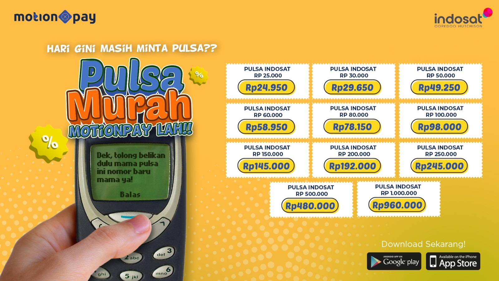 Isi Pulsa Indosat dengan Harga Miring Hanya di Aplikasi MotionPay. (Foto: MNC Media)