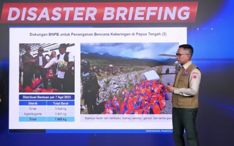 BNPB mendistribusikan 7.685 kilogram logistik ke Papua Tengah yang tengah dilanda krisis pangan akibat cuaca ekstrem.