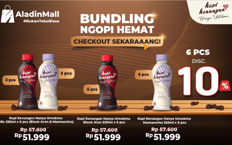 Borong Kopi Kenangan di AladinMall bakal dapat diskon hebih dan gratis ongkos kirim