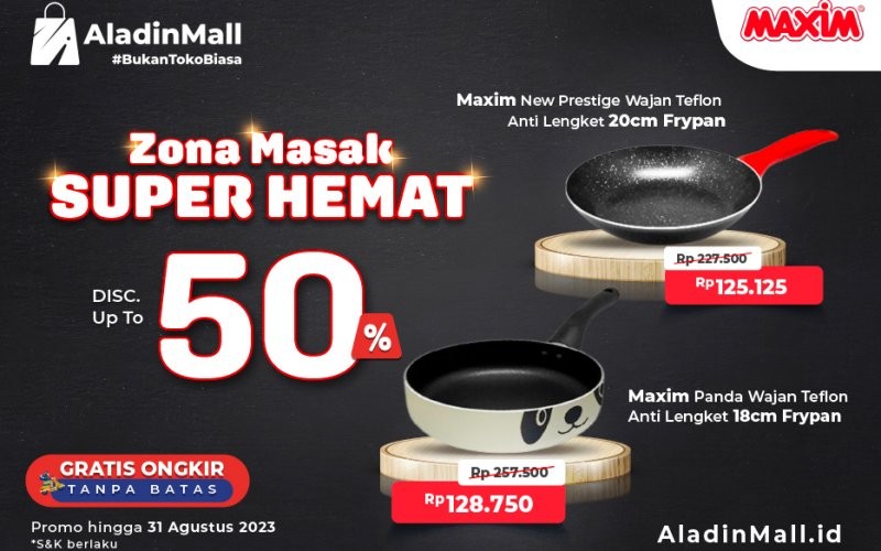 Promo wajan anti lengket ada di zona masuk super hemat AladinMall.