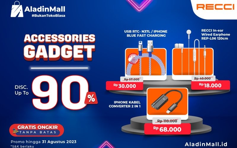 Belanja Accessories Gadget Recci di AladinMall dan dapatkan  diskon hingga 90%.