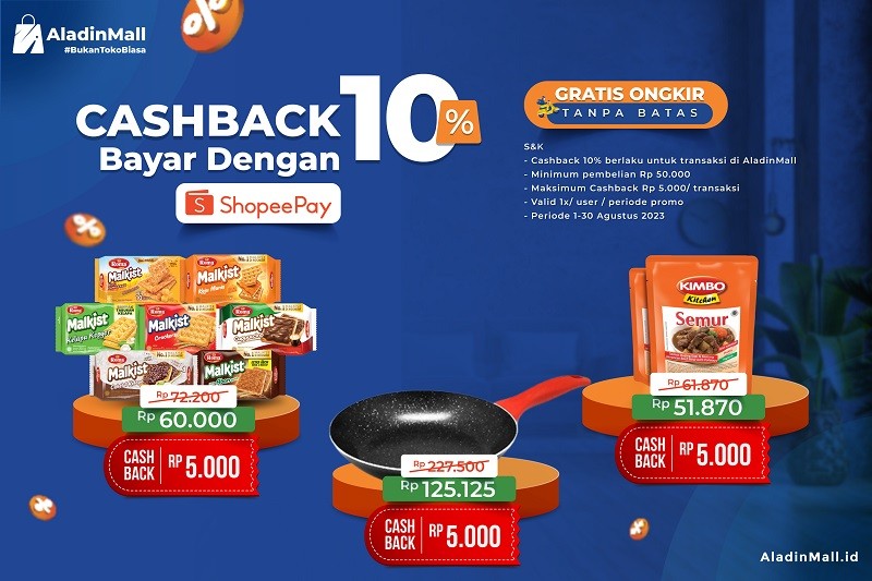 Serbu Promo Cashback ShopeePay + Gratis Ongkir di AladinMall! Belanja Jadi Makin Hemat (Foto MNC Media)